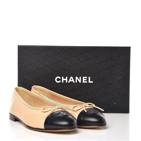 chanel shoes beige with black toe|CHANEL Lambskin Cap Toe CC Ballerina Flats 37 Beige Black 1279491.